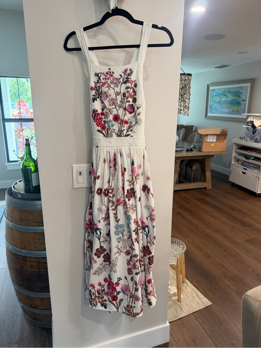 🌺 RARE! Anthropologie White Midi Dress with Multicolor Floral Embroidery - Picture 2 of 12